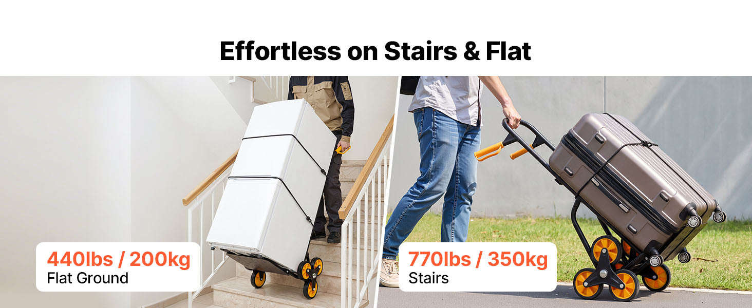 Heavy Duty Stair Climbing Cart with Telescoping Handle, 6 Wheels, 2 Bungee Cords-770lbs / france