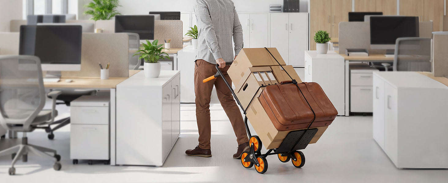 Heavy Duty Stair Climbing Cart with Telescoping Handle, 6 Wheels, 2 Bungee Cords-770lbs / france