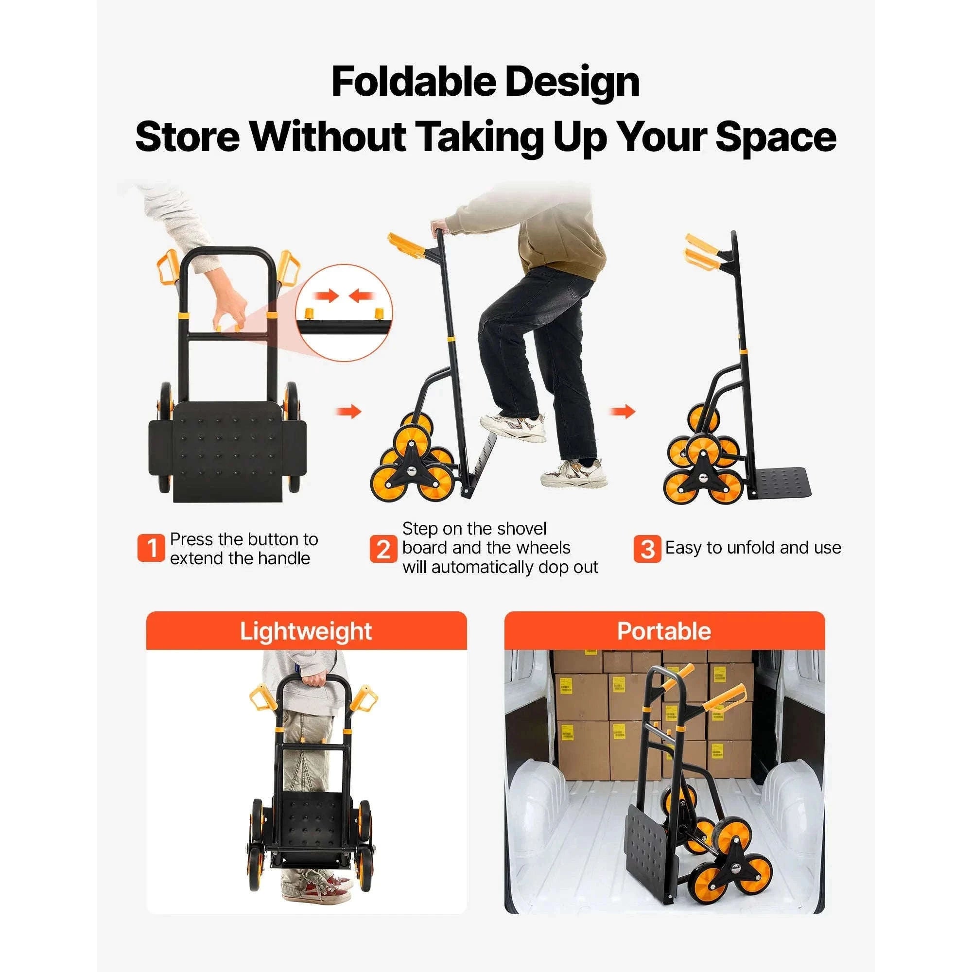 Heavy Duty Stair Climbing Cart with Telescoping Handle, 6 Wheels, 2 Bungee Cords-770lbs / france