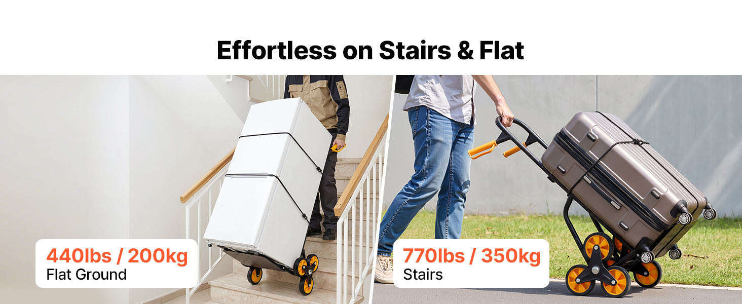 Heavy Duty Stair Climbing Cart with Telescoping Handle, 6 Wheels, 2 Bungee Cords-770lbs / france