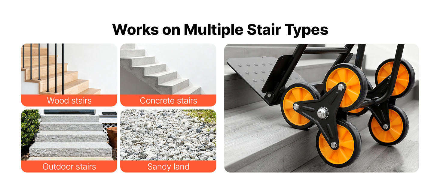 Heavy Duty Stair Climbing Cart with Telescoping Handle, 6 Wheels, 2 Bungee Cords-770lbs / france