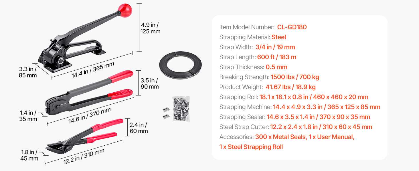 Heavy-Duty Steel Banding Strapping Kit with 600ft Strap & Seals-600ft Straps / United States