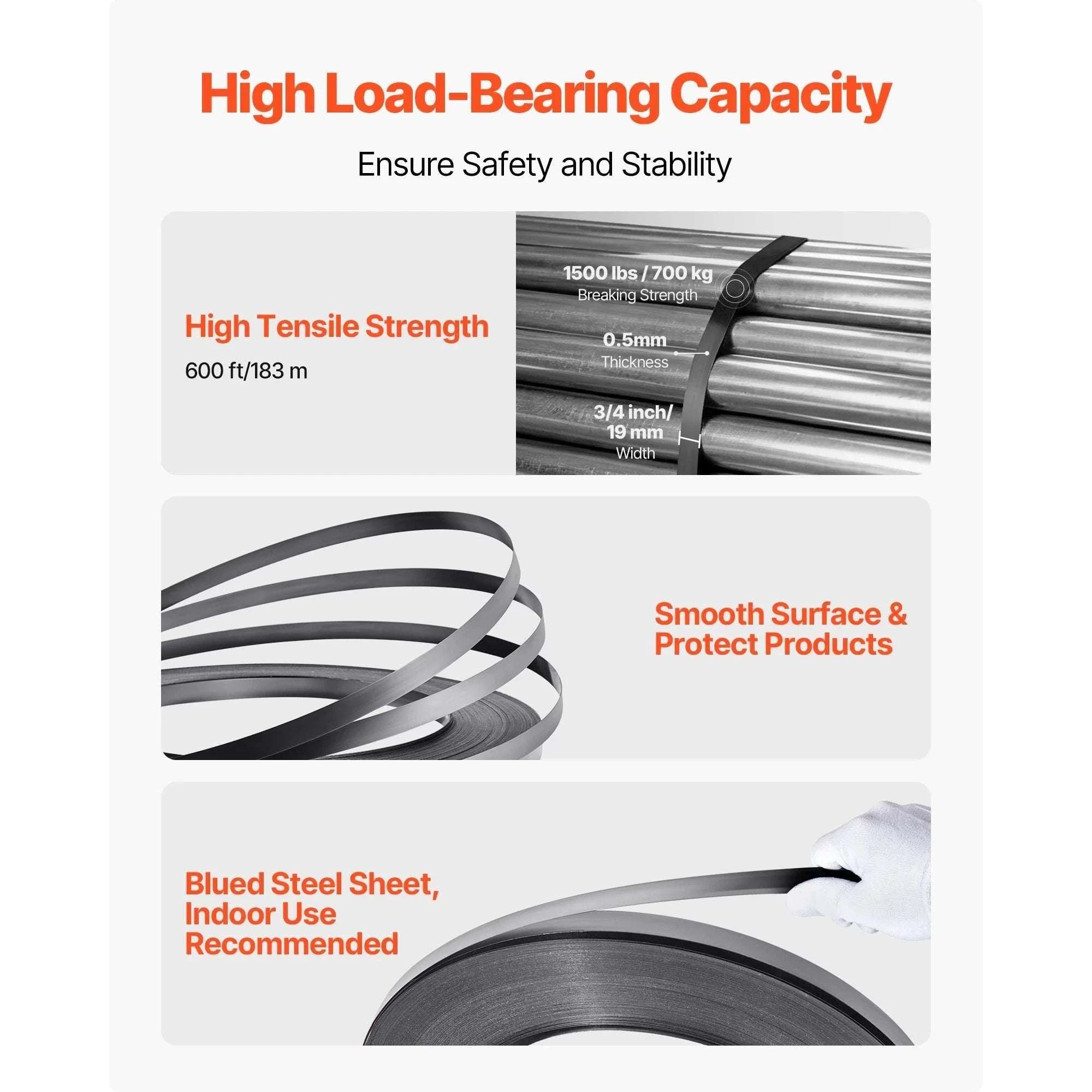 Heavy-Duty Steel Banding Strapping Kit with 600ft Strap & Seals-600ft Straps / United States