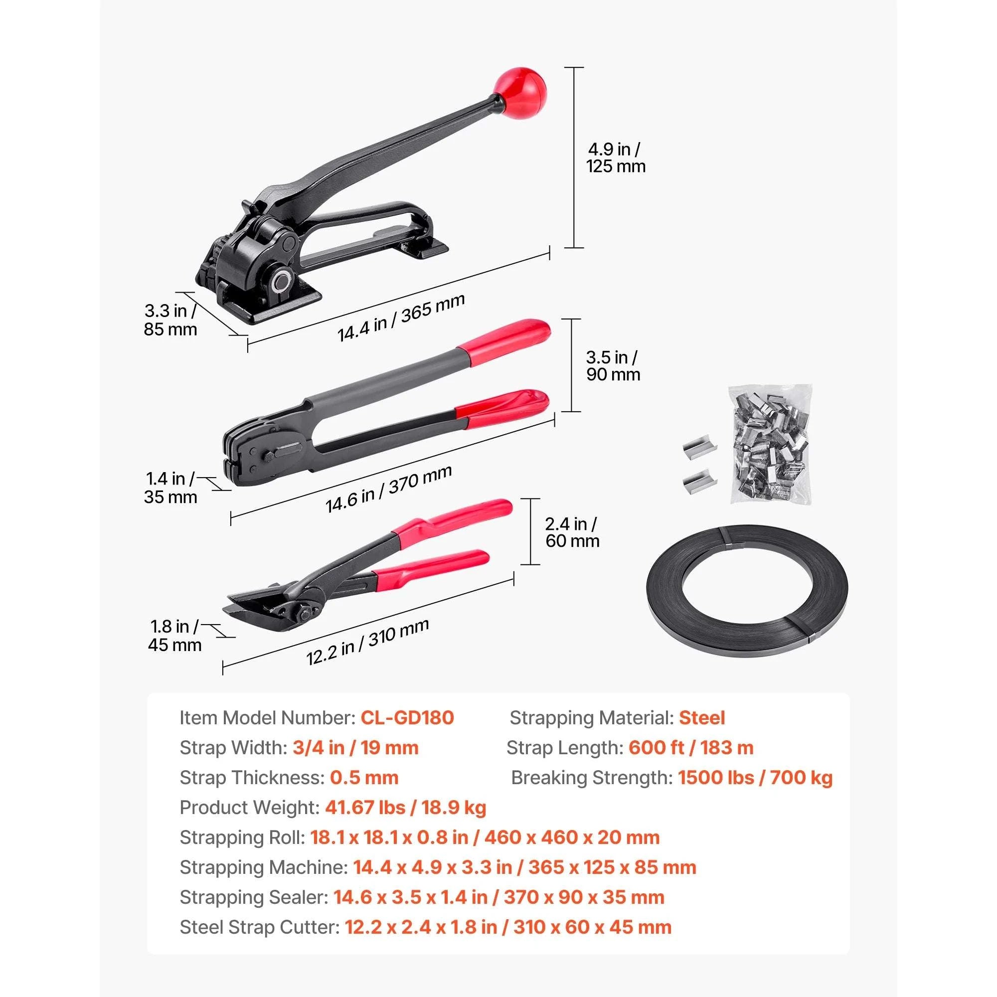 Heavy-Duty Steel Banding Strapping Kit with 600ft Strap & Seals-600ft Straps / United States