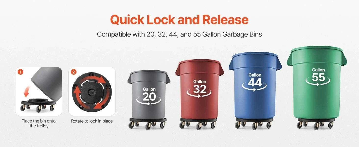 Heavy-Duty Trash Can Dolly with Locking Wheels for 20–55 Gallon Bins-2 Packs / CZECH REPUBLIC