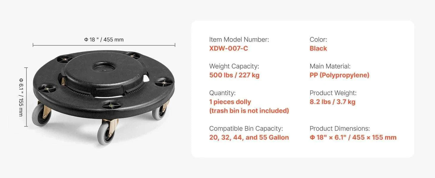 Heavy-Duty Trash Can Dolly with Locking Wheels for 20–55 Gallon Bins-2 Packs / CZECH REPUBLIC