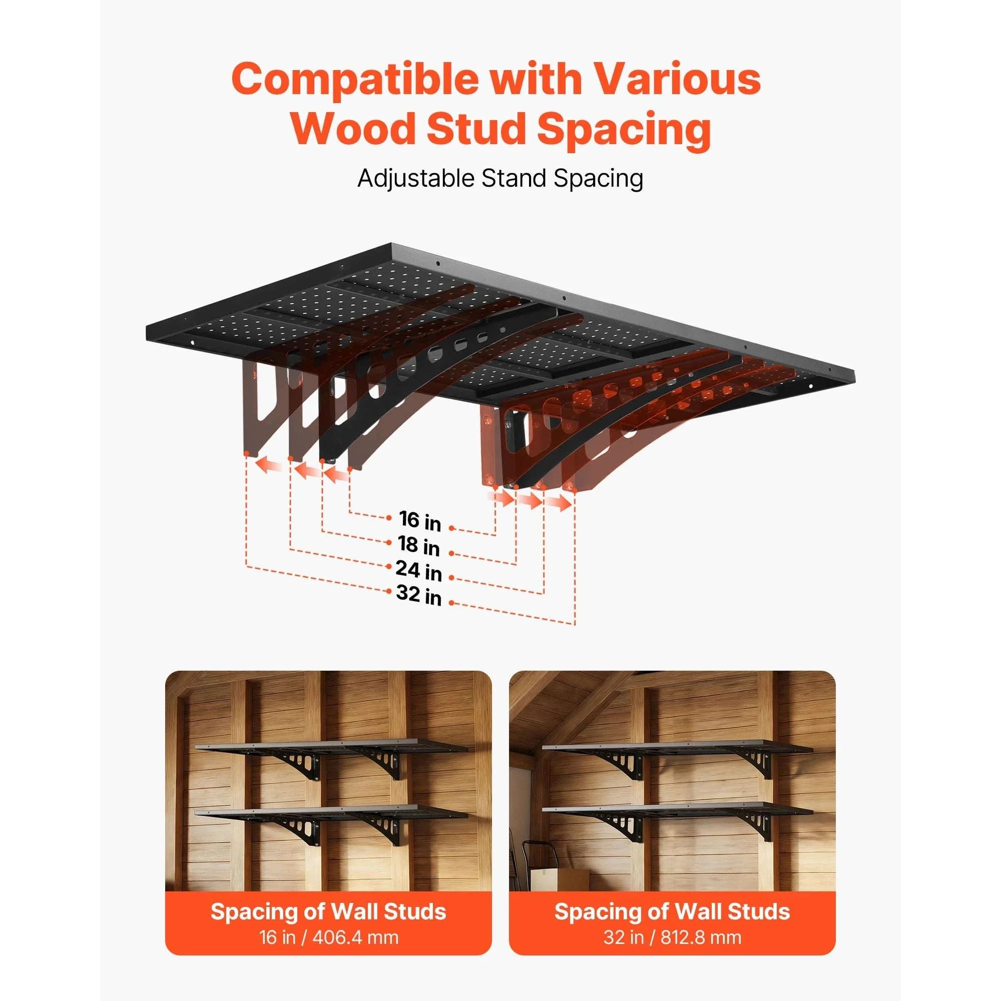Heavy-Duty Wall Garage Shelving 2-Tier Steel Rack 280lbs Per Shelf-24x36inch / United States