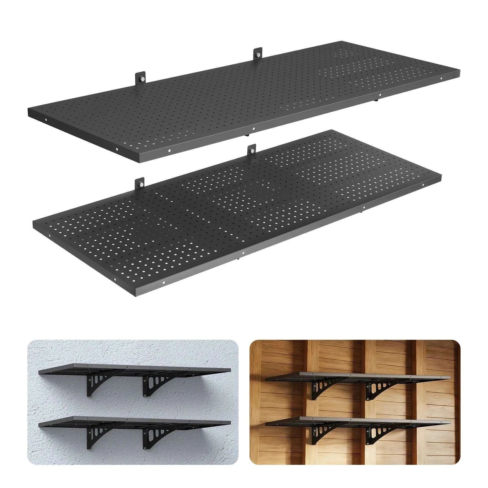 Heavy-Duty Wall Garage Shelving 2-Tier Steel Rack 280lbs Per Shelf-24x36inch / United States