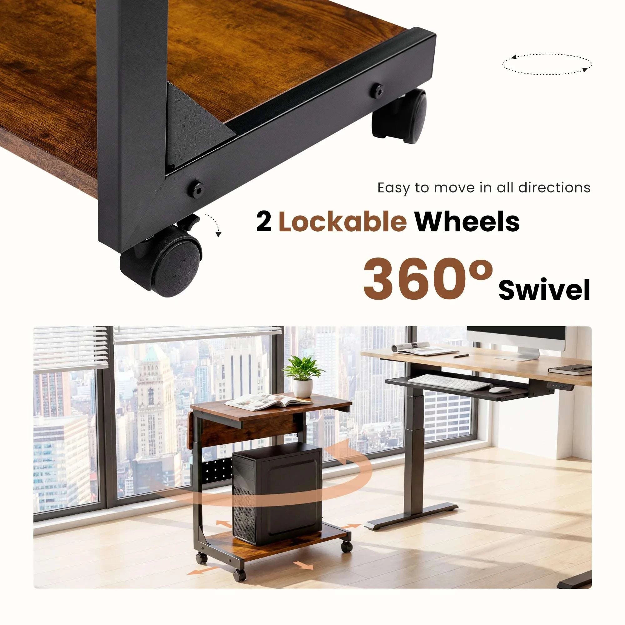 Height Adjustable 2-Tier Sofa Desk 25in PC Stand for Home Use-black / United States