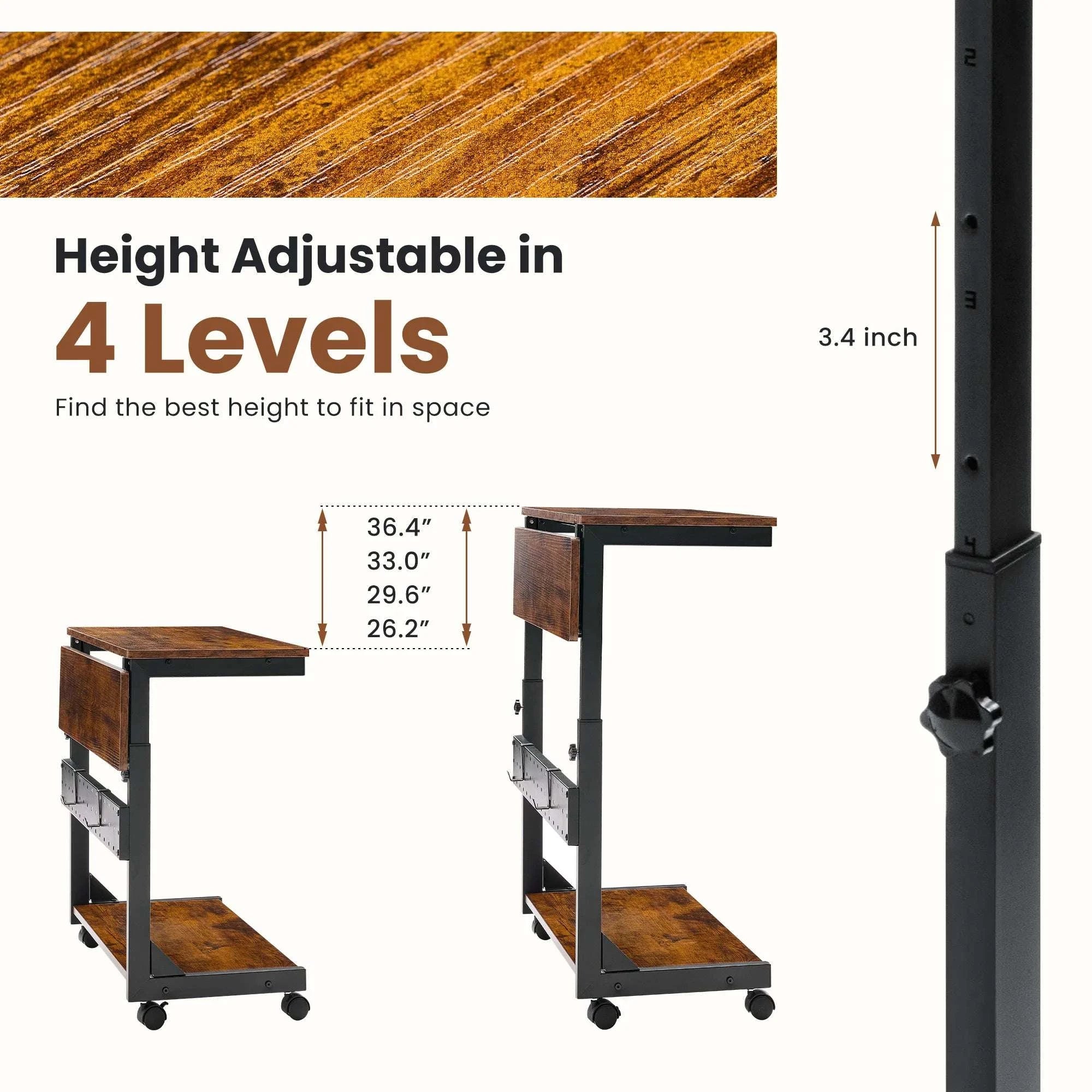 Height Adjustable 2-Tier Sofa Desk 25in PC Stand for Home Use-black / United States