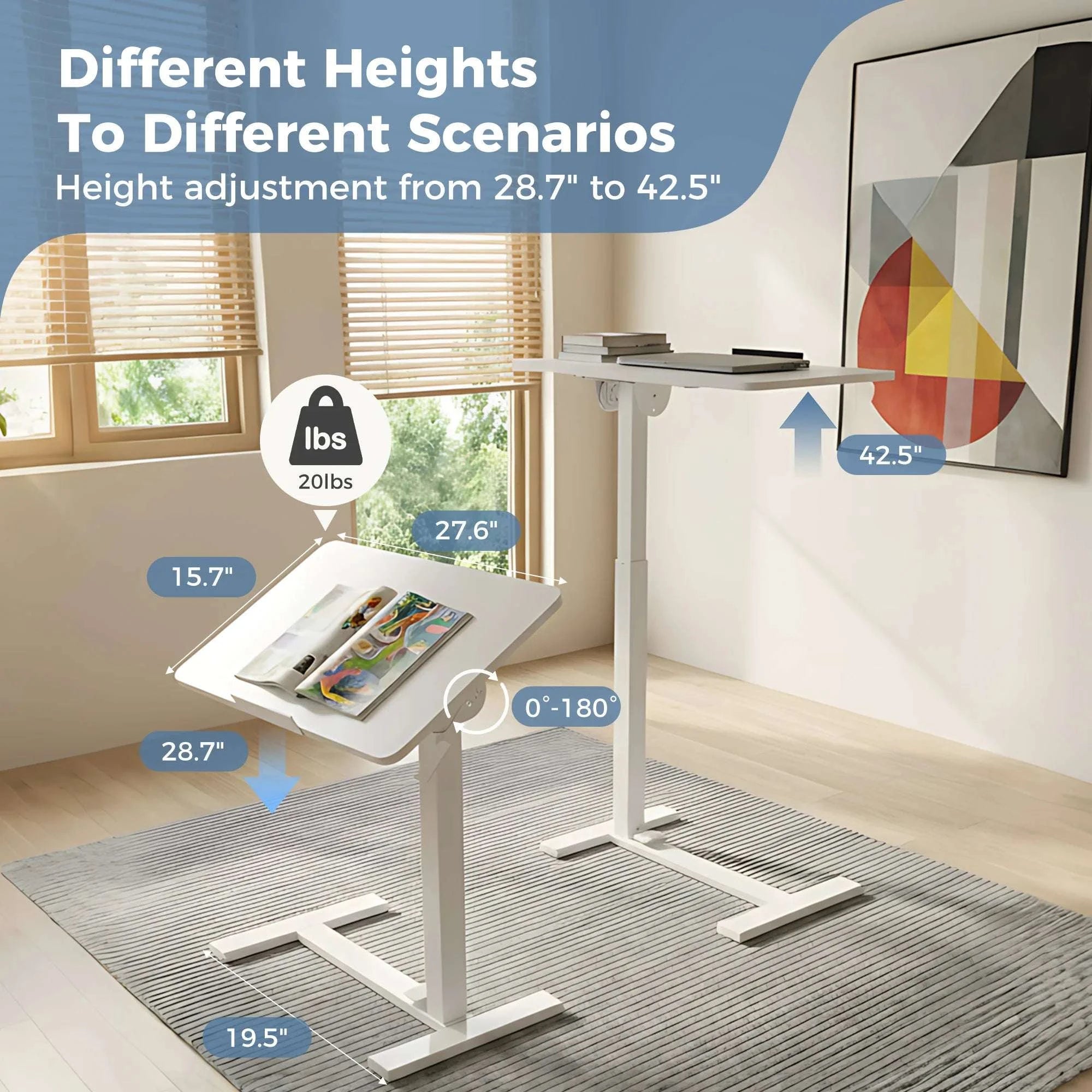Height Adjustable Mobile Standing Desk with Pneumatic Lift Cart-black / United States