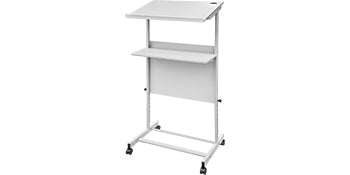 Height Adjustable Portable Standing Lectern with Casters and Storage Shelf-United States