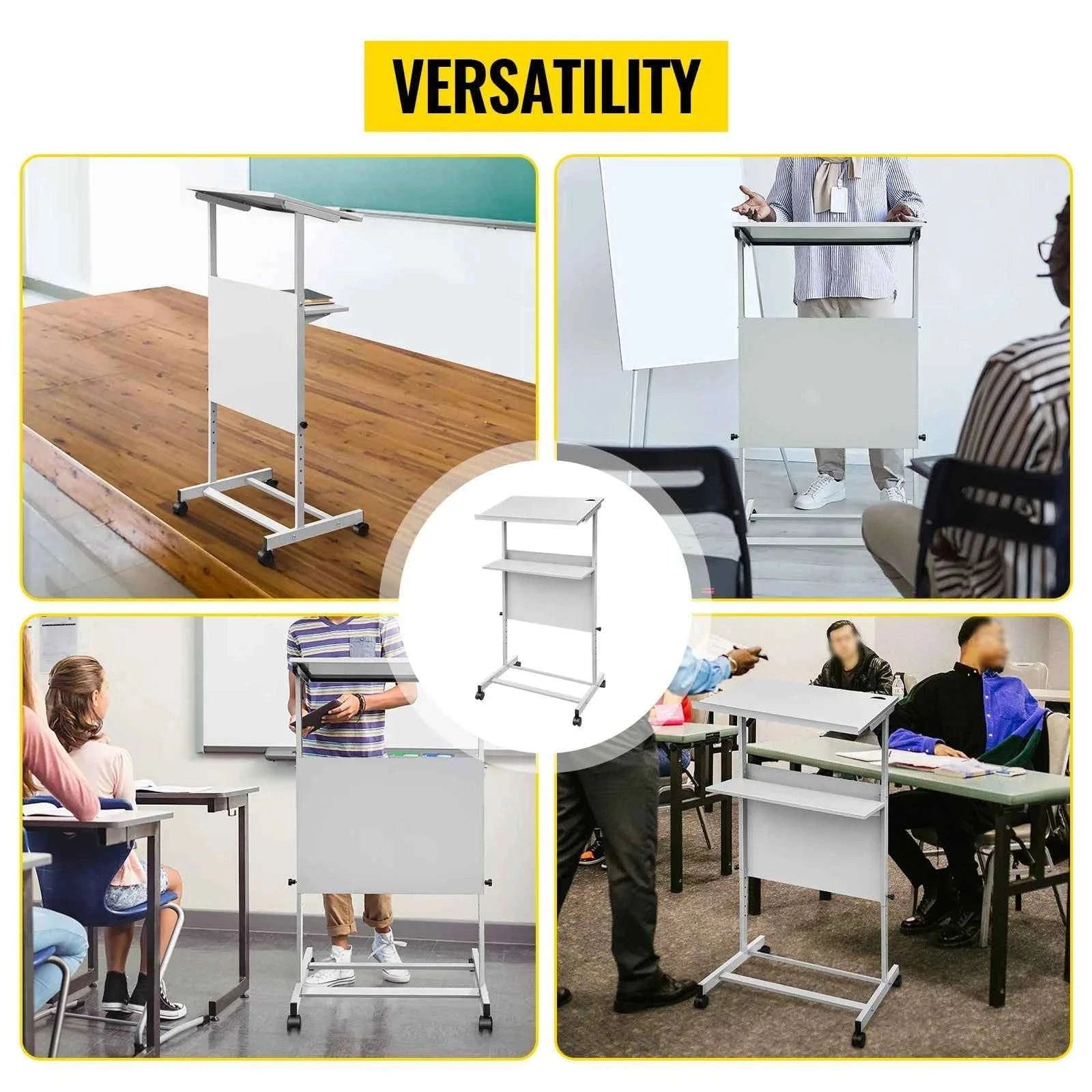 Height Adjustable Portable Standing Lectern with Casters and Storage Shelf-United States