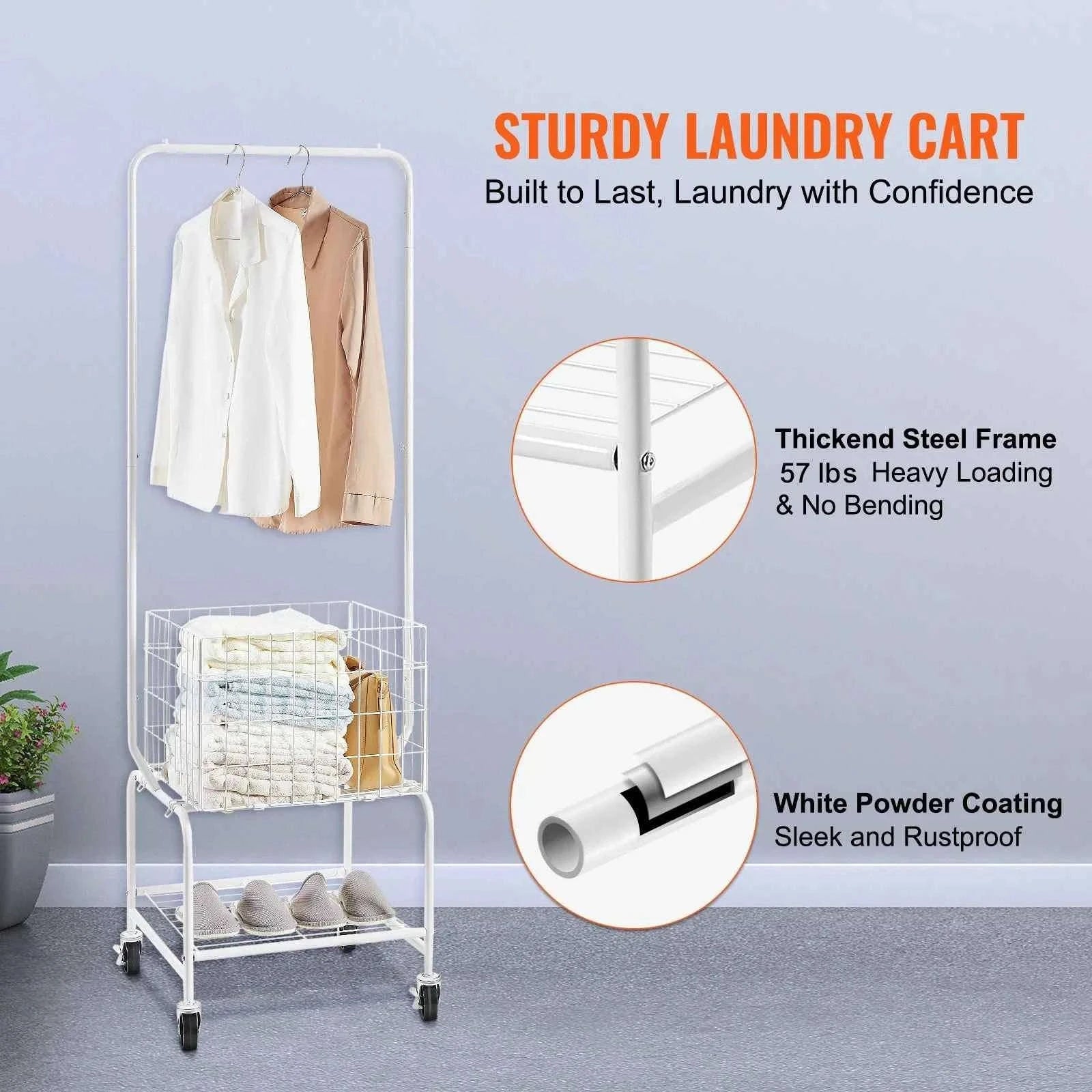 Height Adjustment Laundry Hamper Cart with Basket and Shelf Storage Organizer with Lockable Wheels-United States