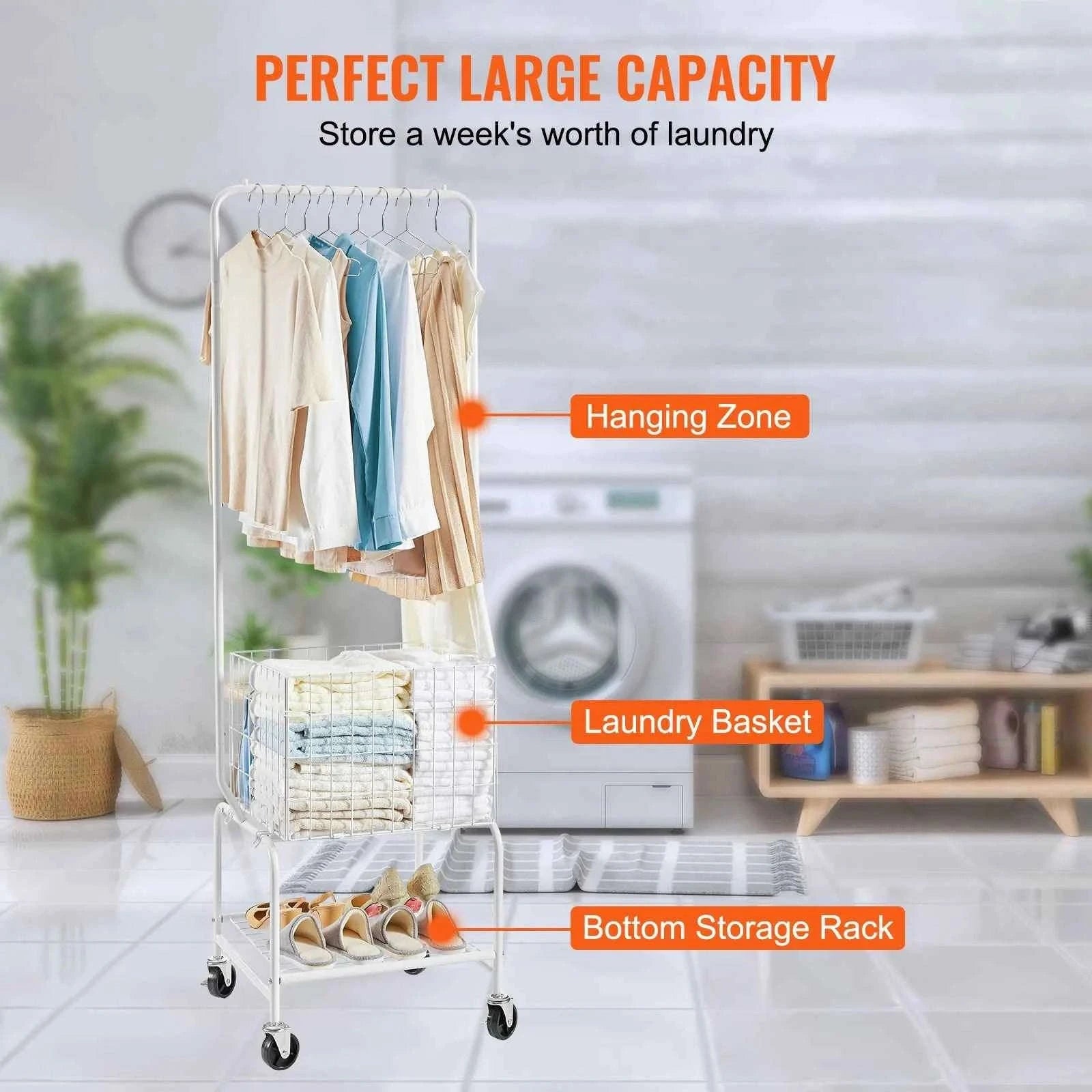 Height Adjustment Laundry Hamper Cart with Basket and Shelf Storage Organizer with Lockable Wheels-United States