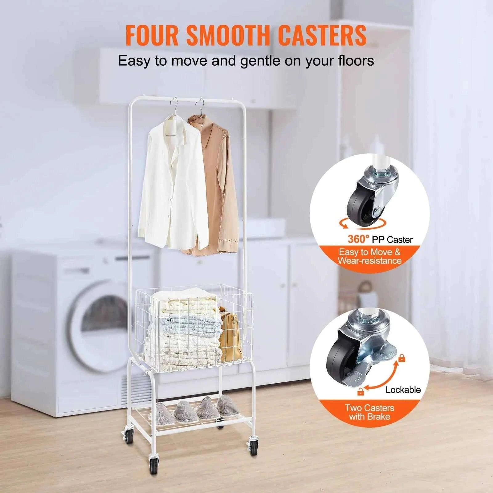 Height Adjustment Laundry Hamper Cart with Basket and Shelf Storage Organizer with Lockable Wheels-United States
