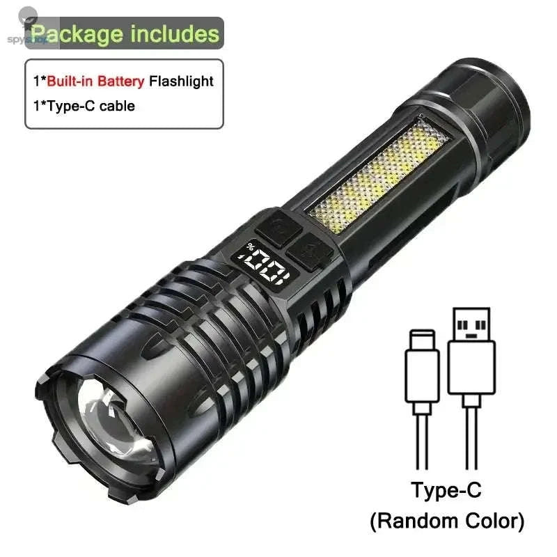 Heinast High Power LED Flashlight – Rechargeable Torch with COB Side Light and Telescopic Zoom-5 LED Flashlight-1PC