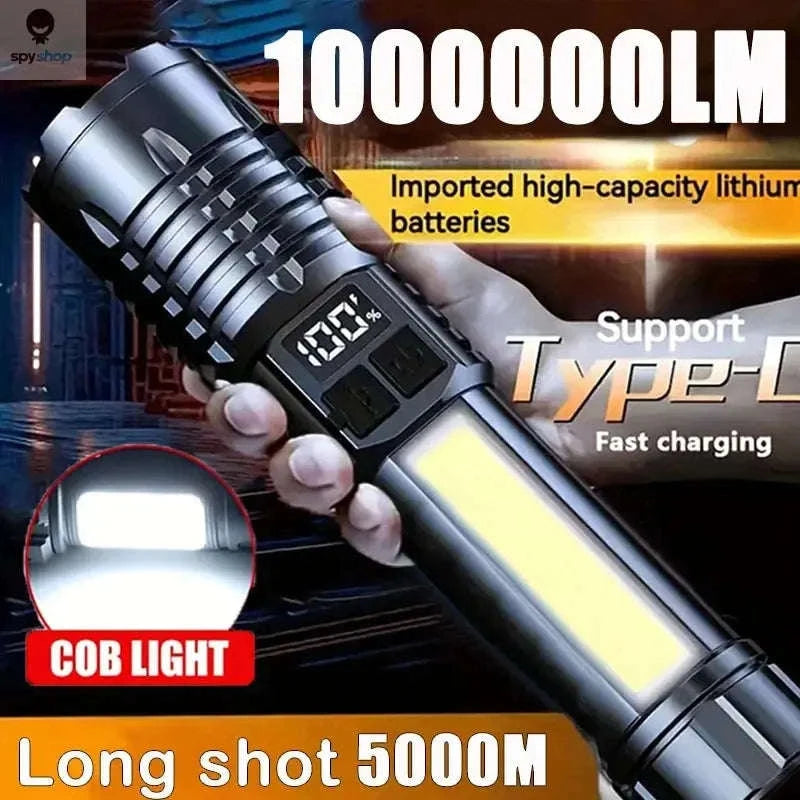 Heinast High Power LED Flashlight – Rechargeable Torch with COB Side Light and Telescopic Zoom-5 LED Flashlight-1PC