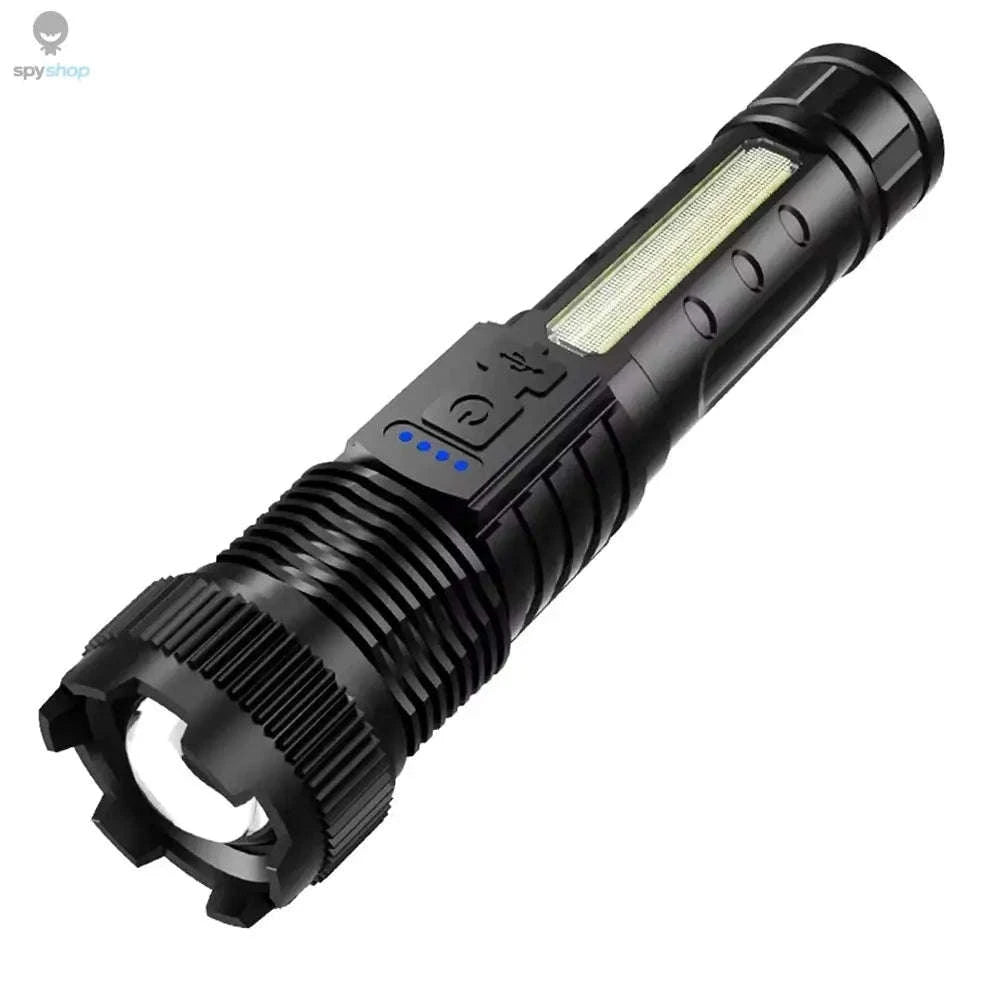 Heinast High Power LED Flashlight – Rechargeable Torch with COB Side Light and Telescopic Zoom-5 LED Flashlight-1PC