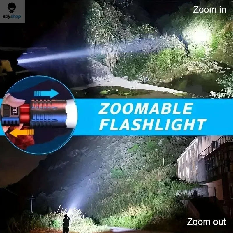 Heinast High Power LED Flashlight – Rechargeable Torch with COB Side Light and Telescopic Zoom-5 LED Flashlight-1PC