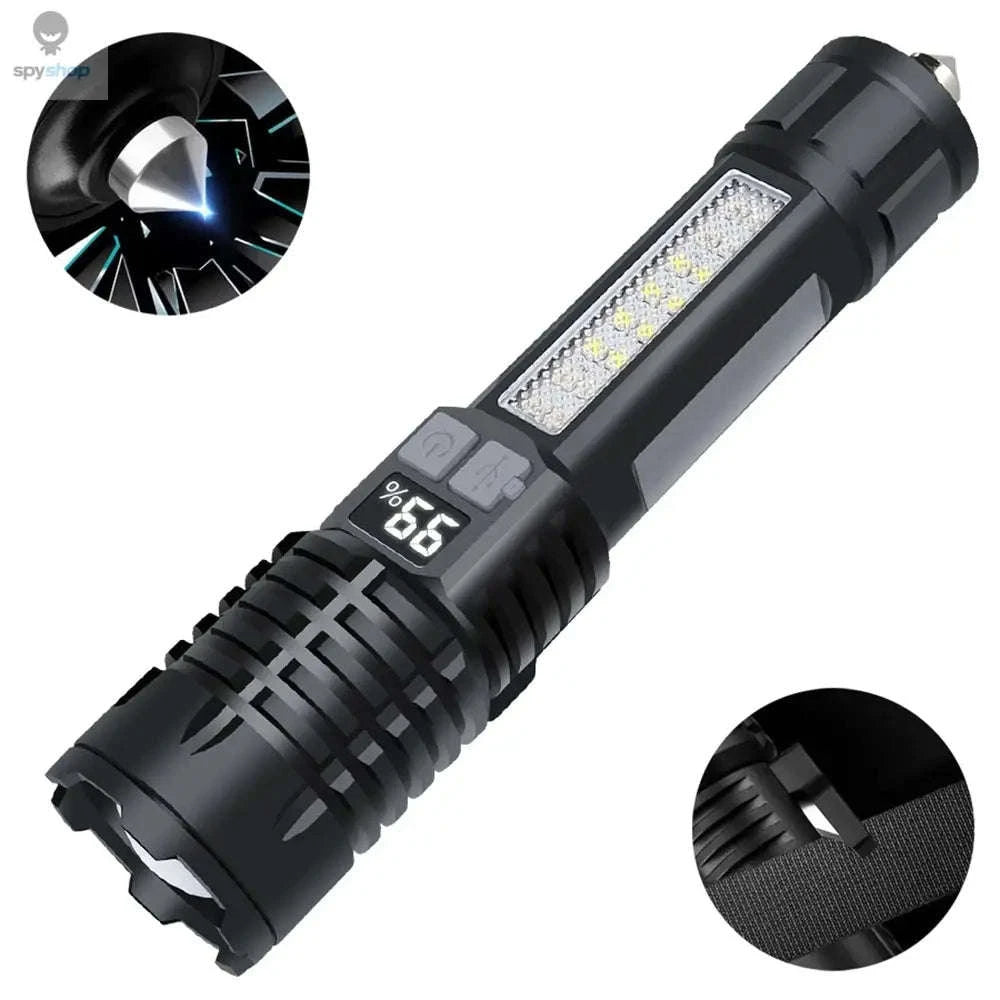 Heinast High Power LED Flashlight – Rechargeable Torch with COB Side Light and Telescopic Zoom-5 LED Flashlight-1PC