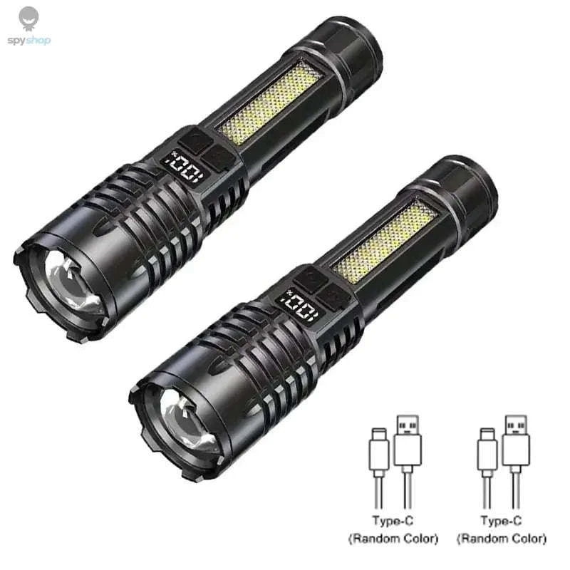 Heinast High Power LED Flashlight – Rechargeable Torch with COB Side Light and Telescopic Zoom-5 LED Flashlight-1PC