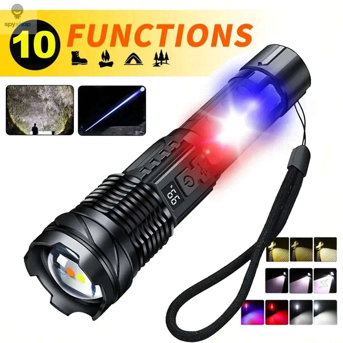 Heinast High Power LED Flashlight – Rechargeable Torch with COB Side Light and Telescopic Zoom-5 LED Flashlight-1PC
