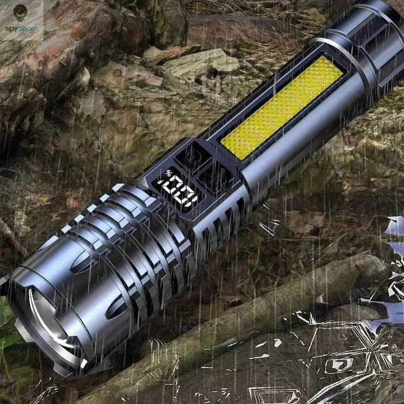 Heinast High Power LED Flashlight – Rechargeable Torch with COB Side Light and Telescopic Zoom-5 LED Flashlight-1PC