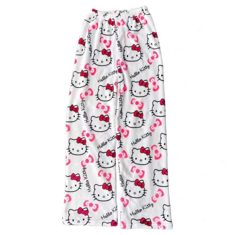 Hello Kitty Flannel Pajama Pants Women Soft Stretch Sleep Bottoms-1pc / S / United States