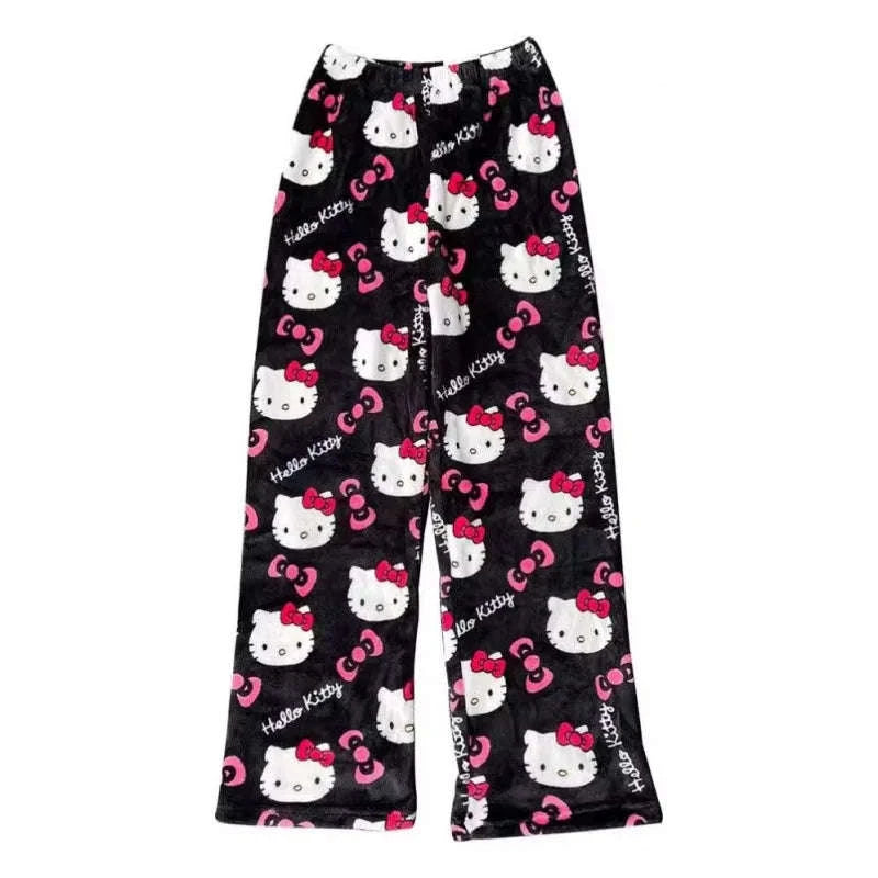 Hello Kitty Flannel Pajama Pants Women Soft Stretch Sleep Bottoms-1pc / S / United States