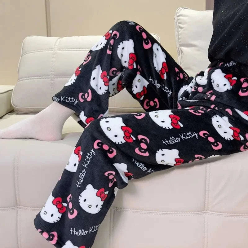 Hello Kitty Flannel Pajama Pants Women Soft Stretch Sleep Bottoms-1pc / S / United States