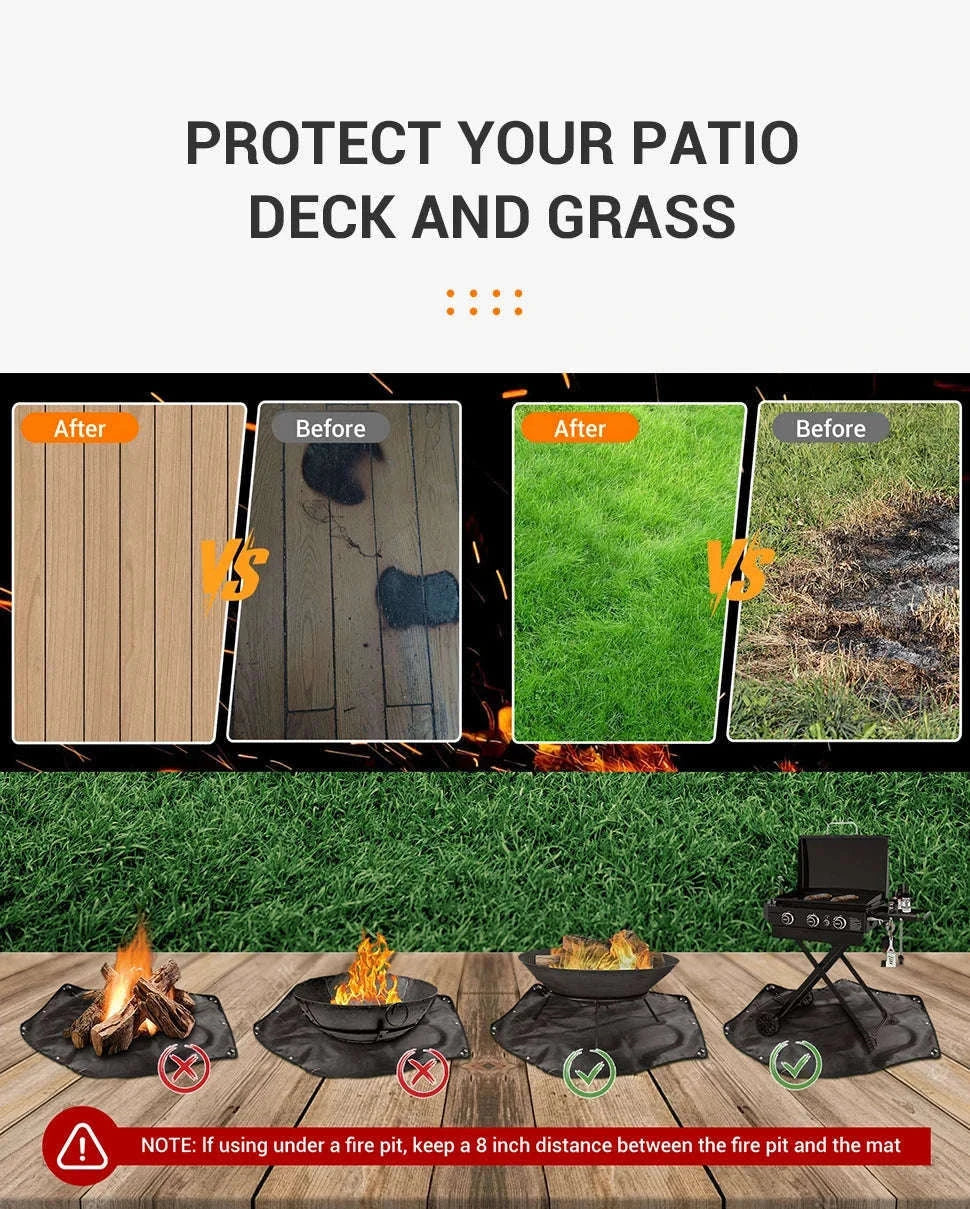 Hexagonal Fire Pit Mat for BBQ and Picnic Heat Protection-Black-L