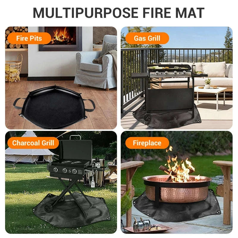 Hexagonal Fire Pit Mat for BBQ and Picnic Heat Protection-Black-L