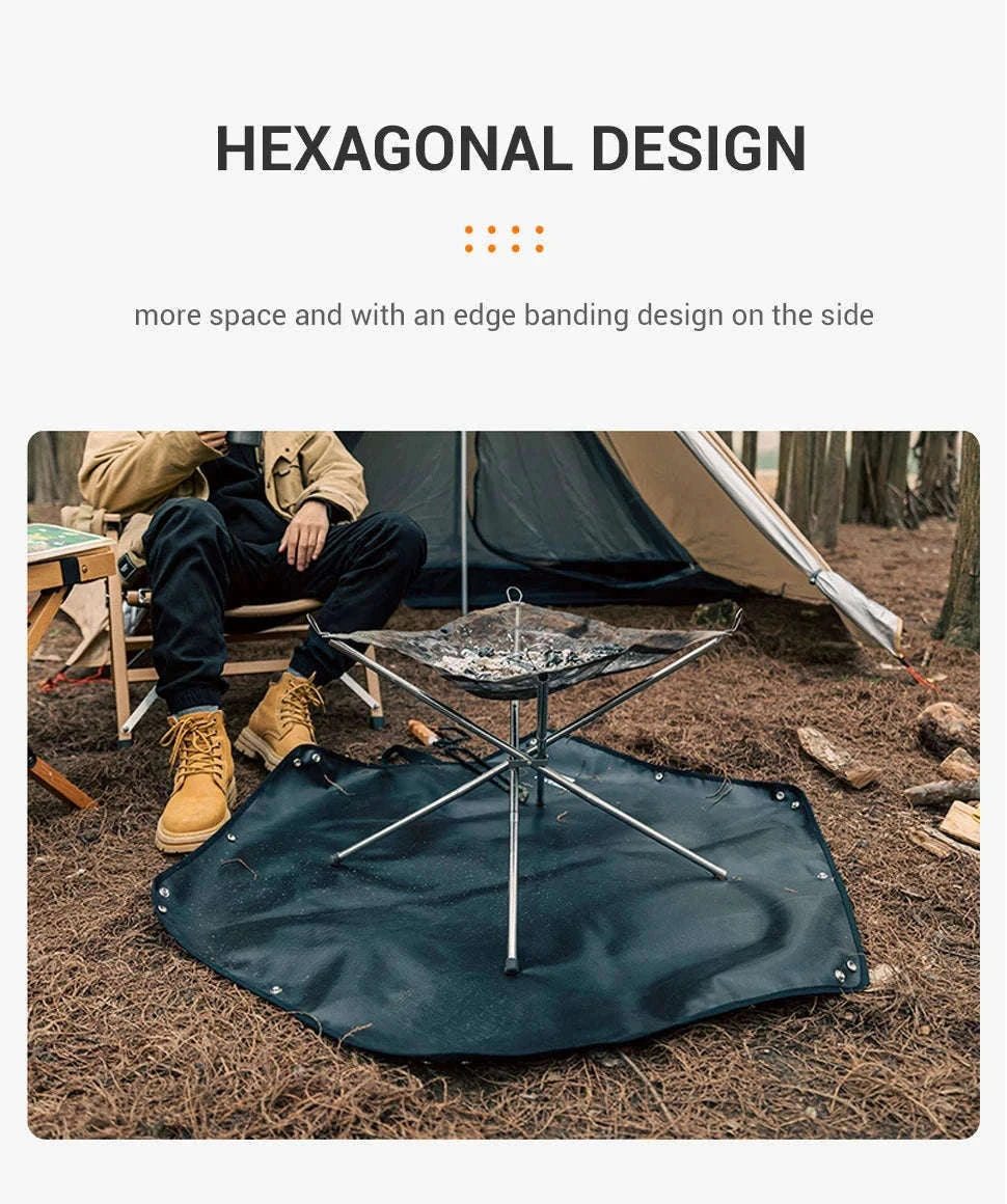 Hexagonal Fire Pit Mat for BBQ and Picnic Heat Protection-Black-L