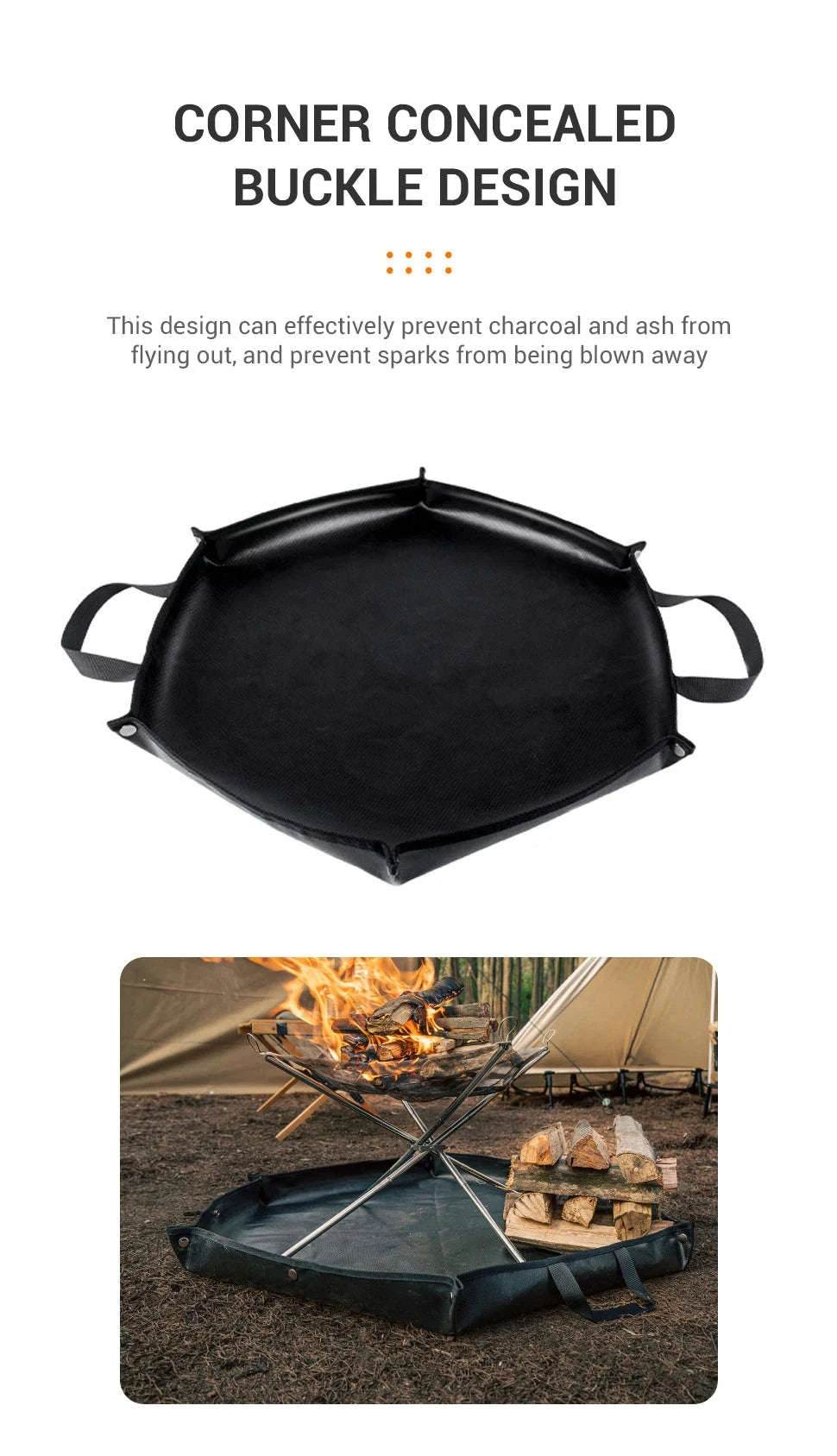 Hexagonal Fire Pit Mat for BBQ and Picnic Heat Protection-Black-L