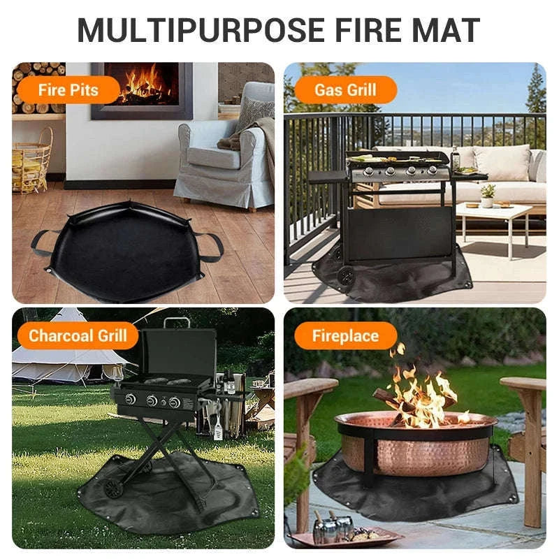 Hexagonal Fire Pit Mat for BBQ and Picnic Heat Protection-Black-L