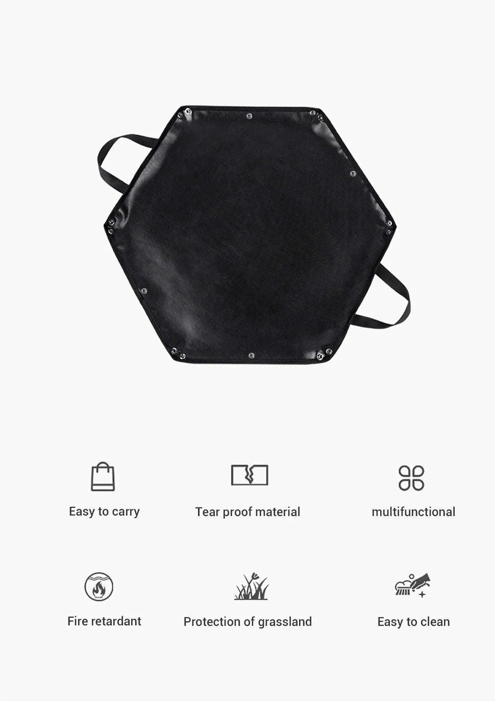 Hexagonal Fire Pit Mat for BBQ and Picnic Heat Protection-Black-L