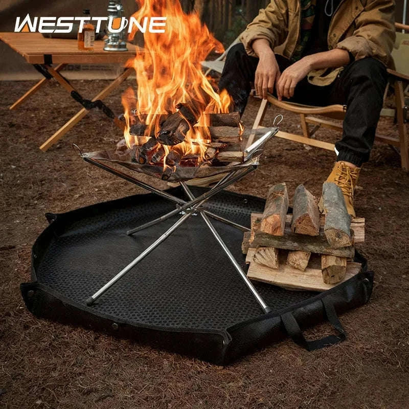 Hexagonal Fire Pit Mat for BBQ and Picnic Heat Protection-Black-L