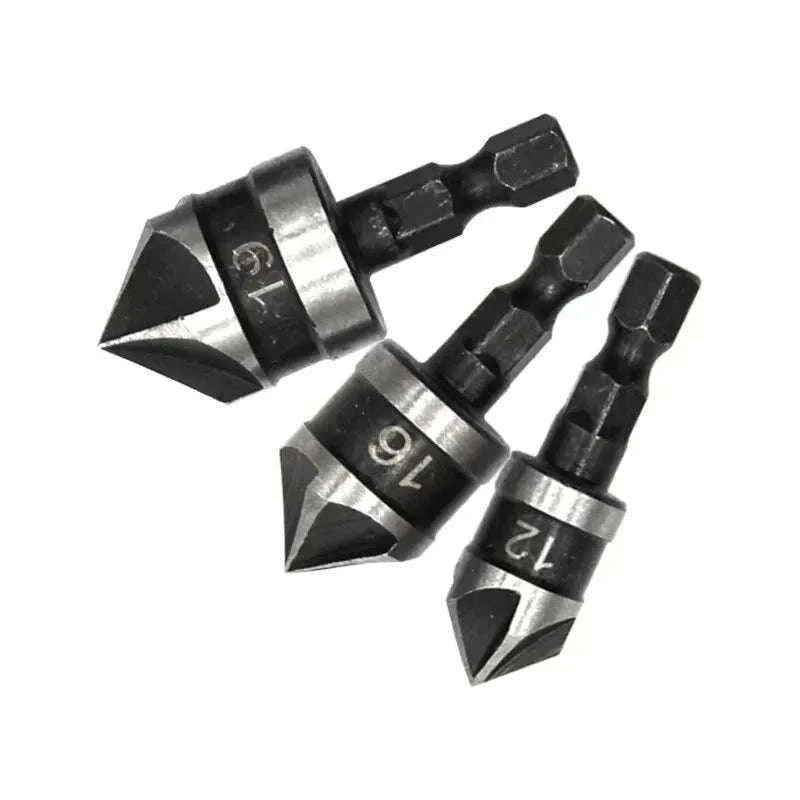 Hexagonal Shank 90° Chamferer Drill Bit Set, 3 Sizes-3pc black set / Hexagon handle