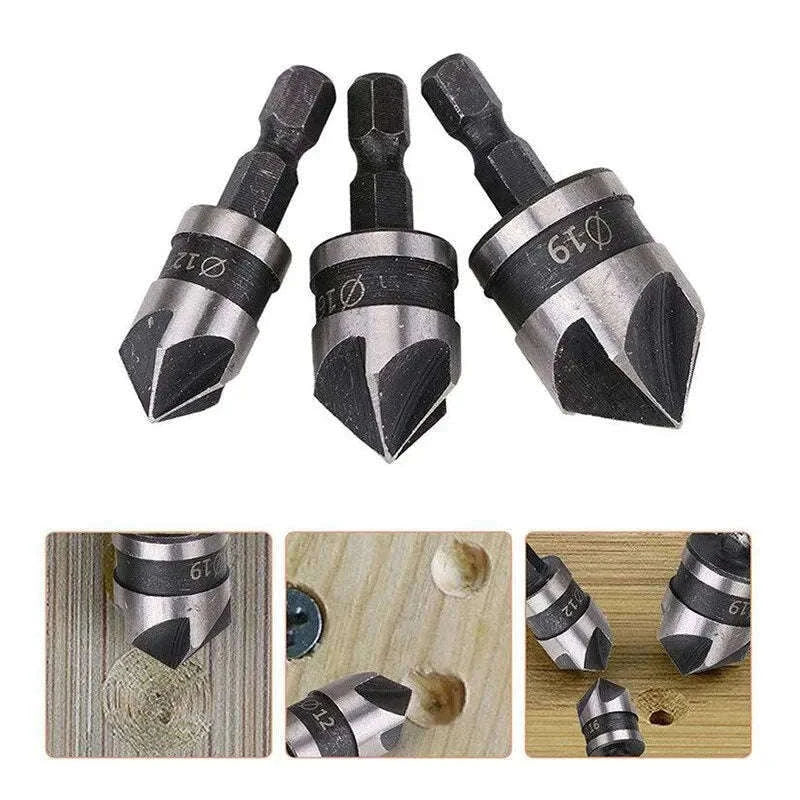 Hexagonal Shank 90° Chamferer Drill Bit Set, 3 Sizes-3pc black set / Hexagon handle