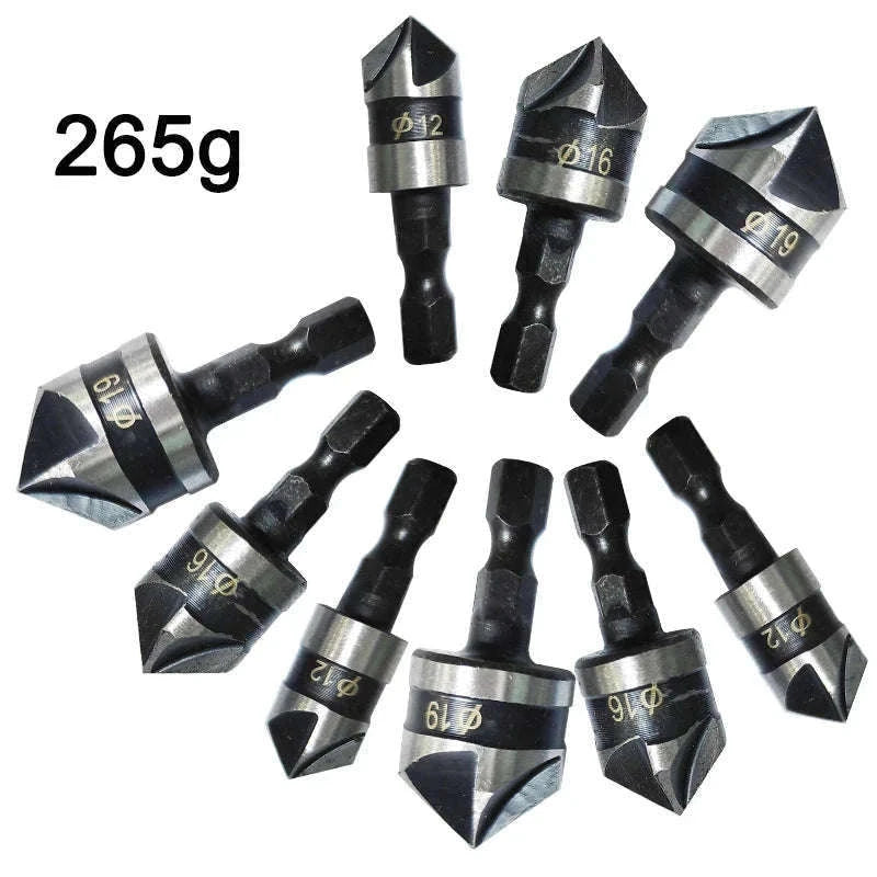 Hexagonal Shank 90° Chamferer Drill Bit Set, 3 Sizes-3pc black set / Hexagon handle