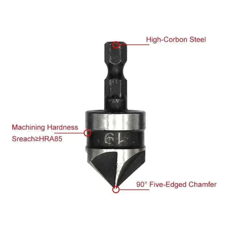 Hexagonal Shank 90° Chamferer Drill Bit Set, 3 Sizes-3pc black set / Hexagon handle