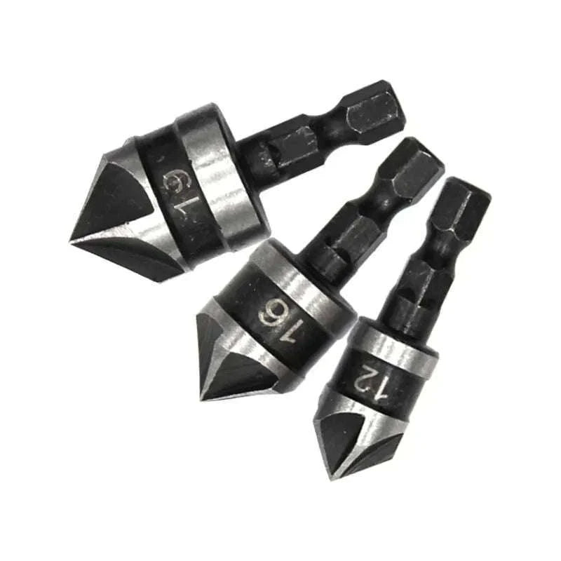 Hexagonal Shank 90° Chamferer Drill Bit Set, 3 Sizes-3pc black set / Hexagon handle