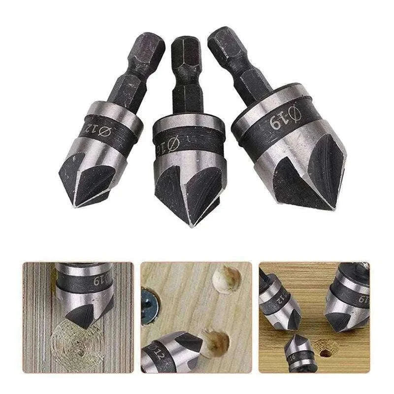 Hexagonal Shank 90° Chamferer Drill Bit Set, 3 Sizes-3pc black set / Hexagon handle