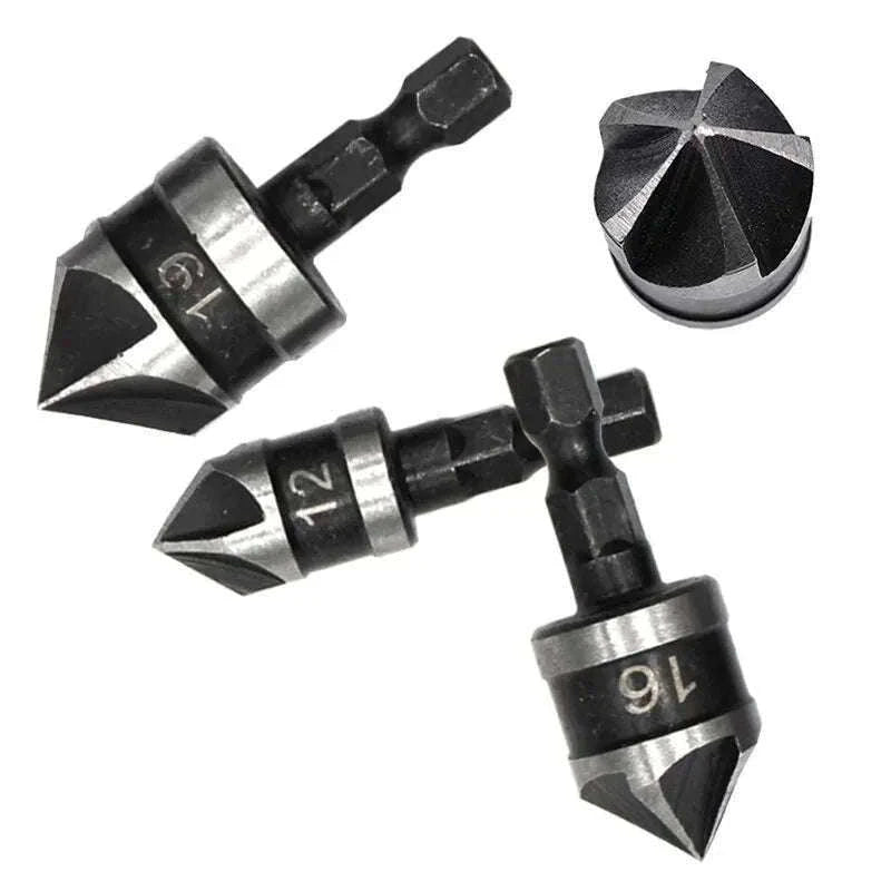 Hexagonal Shank 90° Chamferer Drill Bit Set, 3 Sizes-3pc black set / Hexagon handle