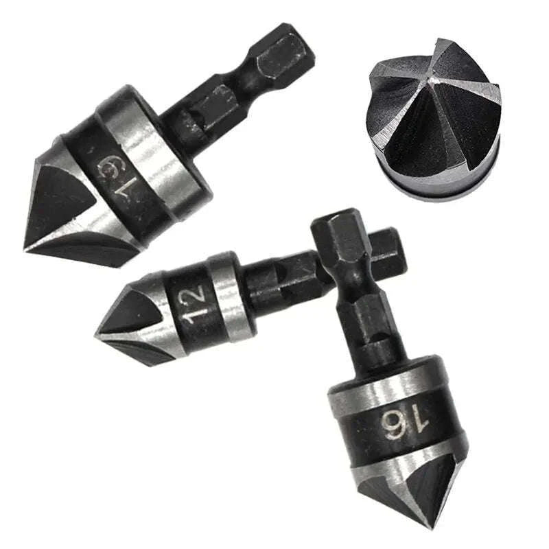 Hexagonal Shank 90° Chamferer Drill Bit Set, 3 Sizes-3pc black set / Hexagon handle