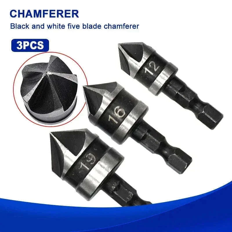 Hexagonal Shank 90° Chamferer Drill Bit Set, 3 Sizes-3pc black set / Hexagon handle
