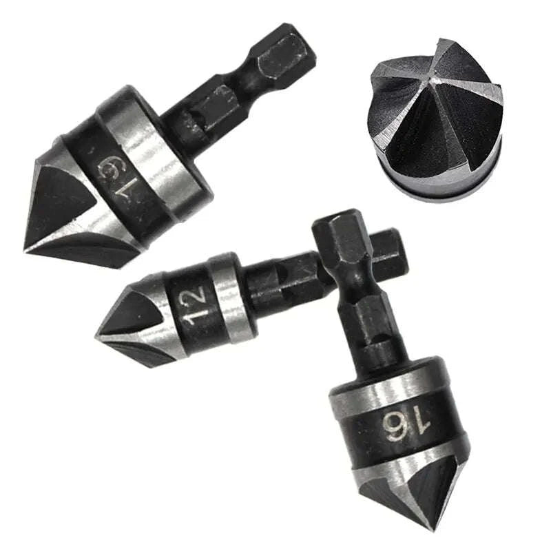 Hexagonal Shank 90° Chamferer Drill Bit Set-3pc black set / Hexagon handle