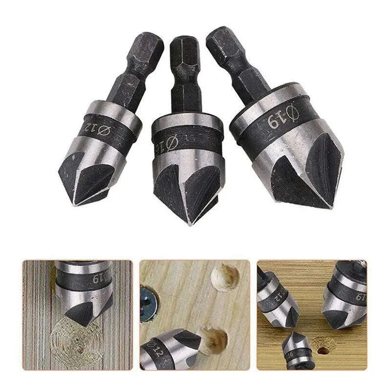 Hexagonal Shank 90° Chamferer Drill Bit Set-3pc black set / Hexagon handle