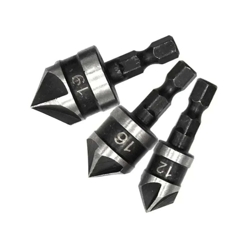 Hexagonal Shank 90° Chamferer Drill Bit Set-3pc black set / Hexagon handle